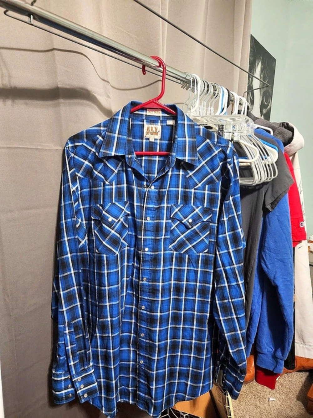 ELY Men's Plaid Button Down Blue Size LT Like New